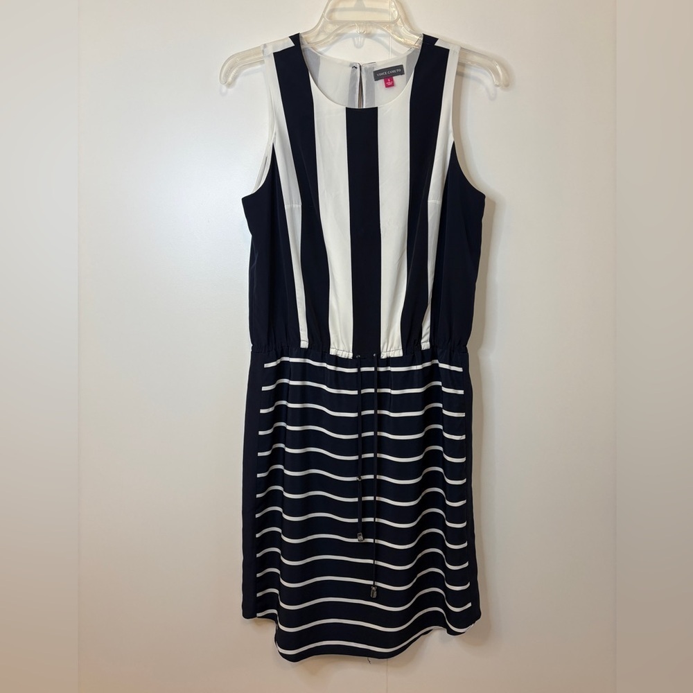 Vince Camuto Silk Blue and White Sleeveless Midi Sundress